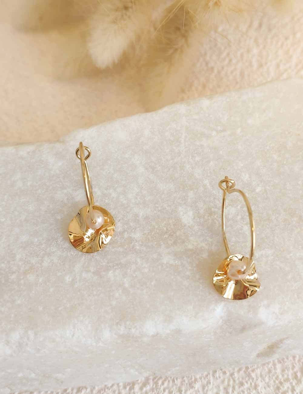 Créoles La Serra Mini Perle d'eau douce rose dorées à l'or fin