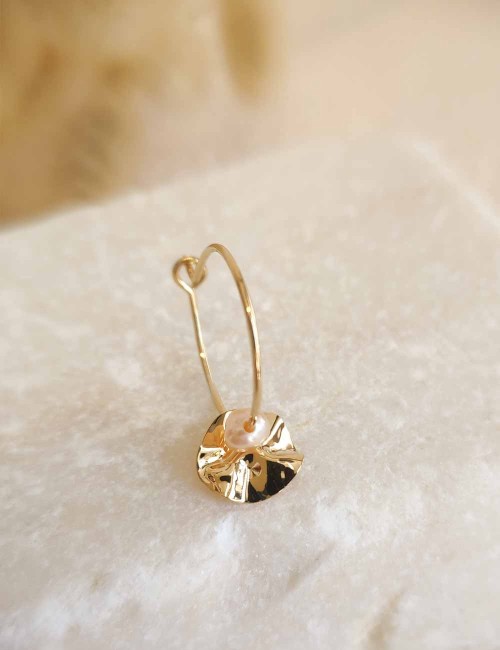 Créoles La Serra Mini Perle d'eau douce rose dorées à l'or fin