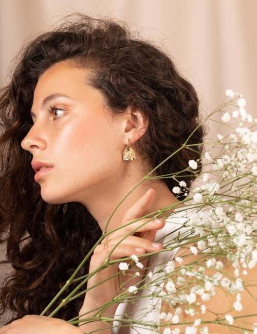 Boucles d’oreilles Louisa dorées à l’or fin – Empreinte de dentelle
