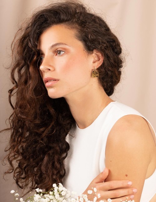 Boucles d’oreilles Louisa dorées à l’or fin – Empreinte de dentelle