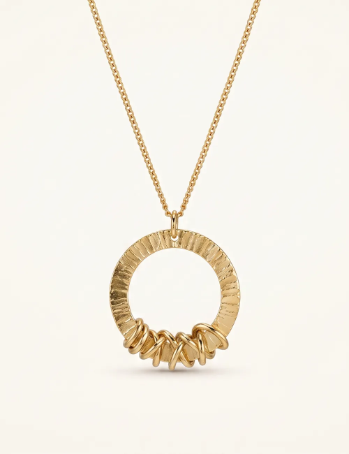 Collier Baza Enroulé doré à l’or fin ou argenté – Pendentif anneau gravé