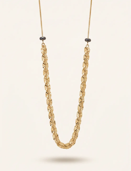 Collier Galon doré à l’or fin et perles d’hématite