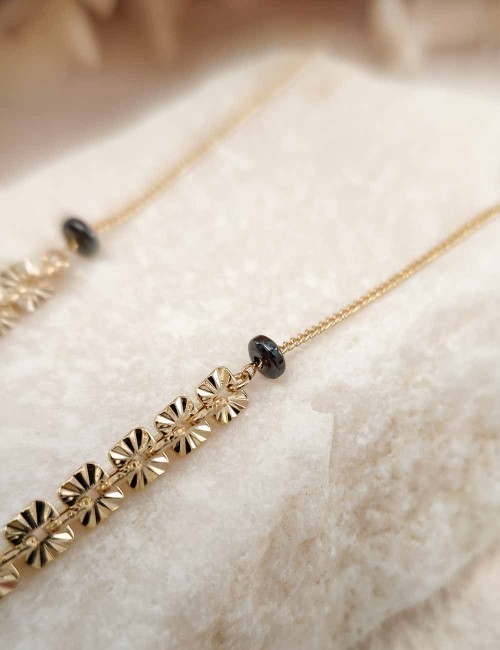 Collier Galon doré à l’or fin et perles d’hématite