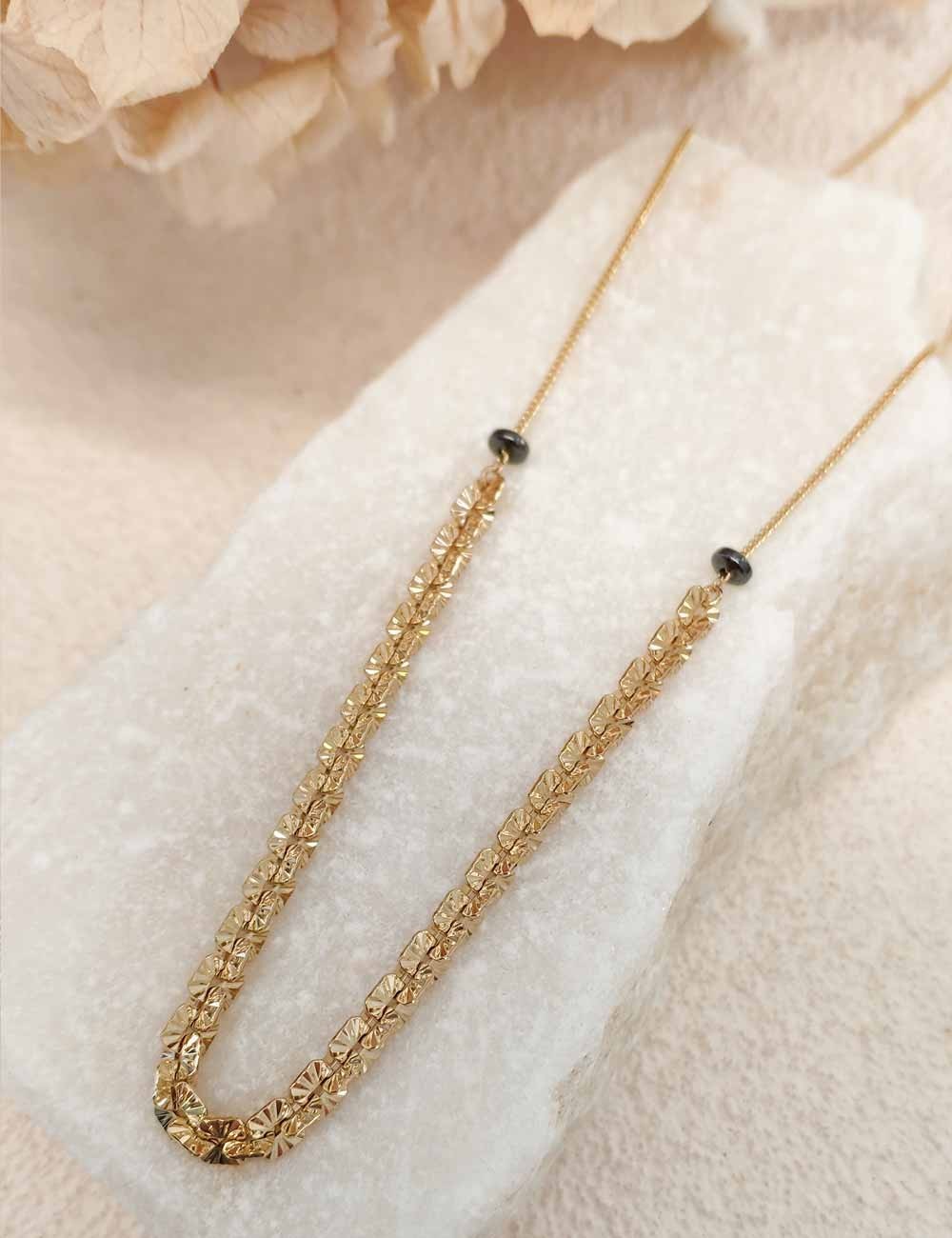 Collier Galon doré à l’or fin et perles d’hématite